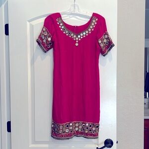Mirrorwork lehenga dress, pink, silk material, small size, Indian style
